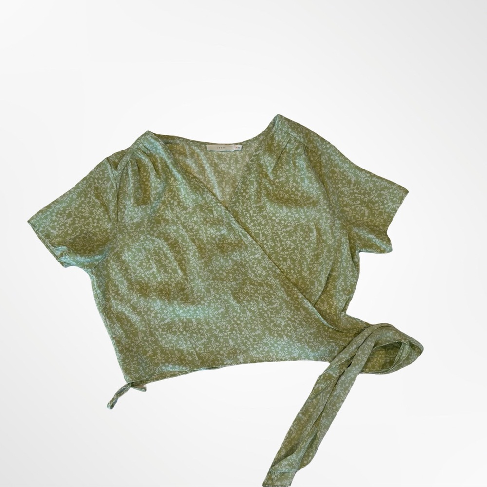 Lush Floral Green Wrap Top